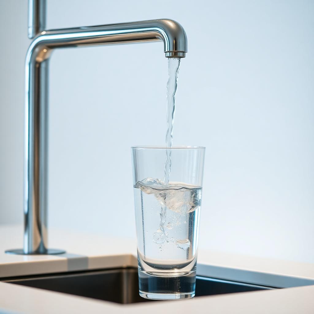 Helder zacht water uit een moderne kraan